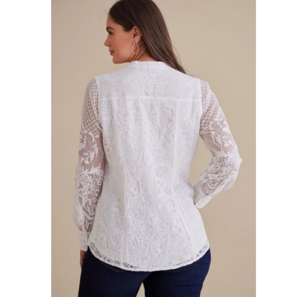 Soft Surroundings Fiori Lace Embroidered Button Front Top Ivory Pearl Women’s 3X - Picture 5 of 9